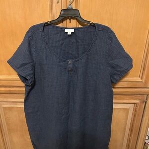 Casual Navy Linen Shirt Dress